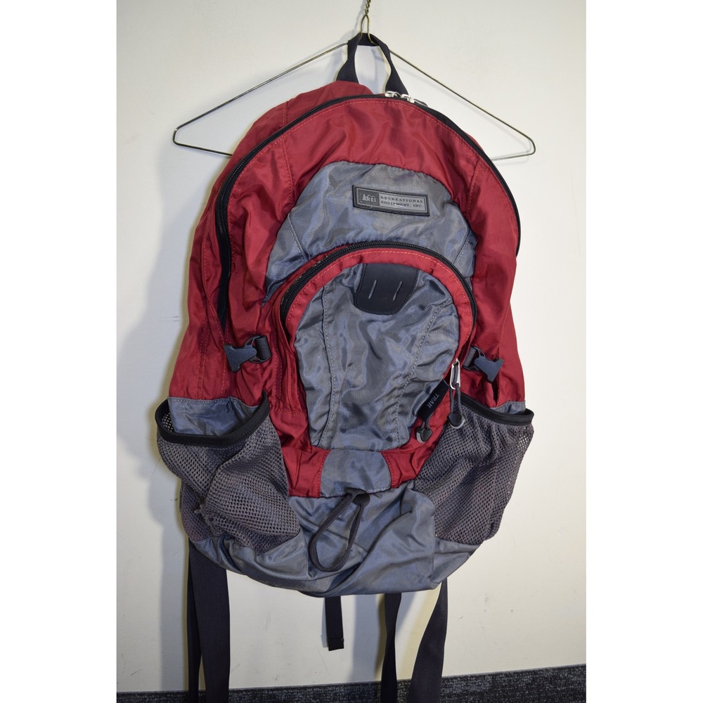 Vintage 2008 REI Trail Backpack Rip Stop Red Gray Hiking Daypack WORN LOOK FLAWS